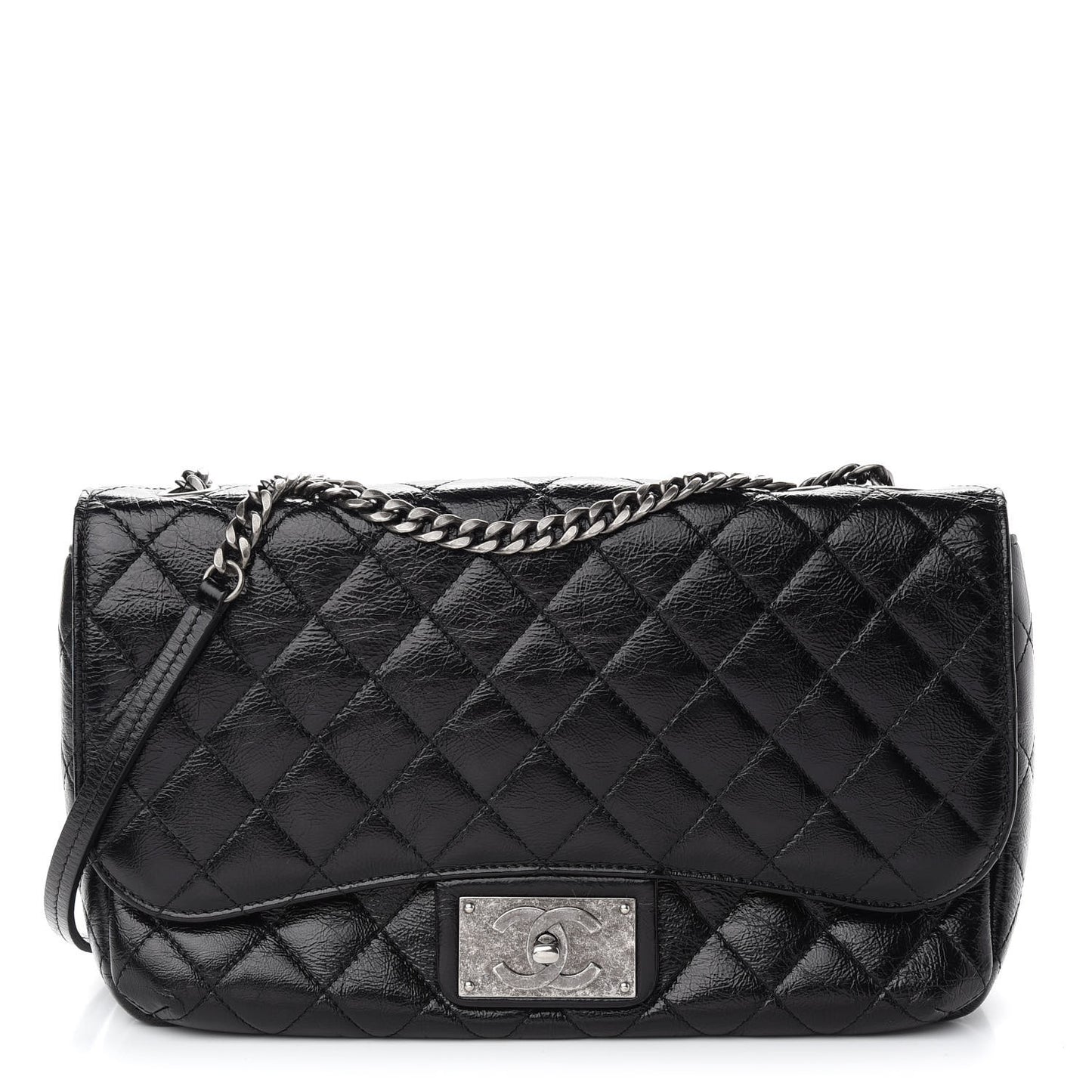Shiny Goatskin Quilted Flap Black