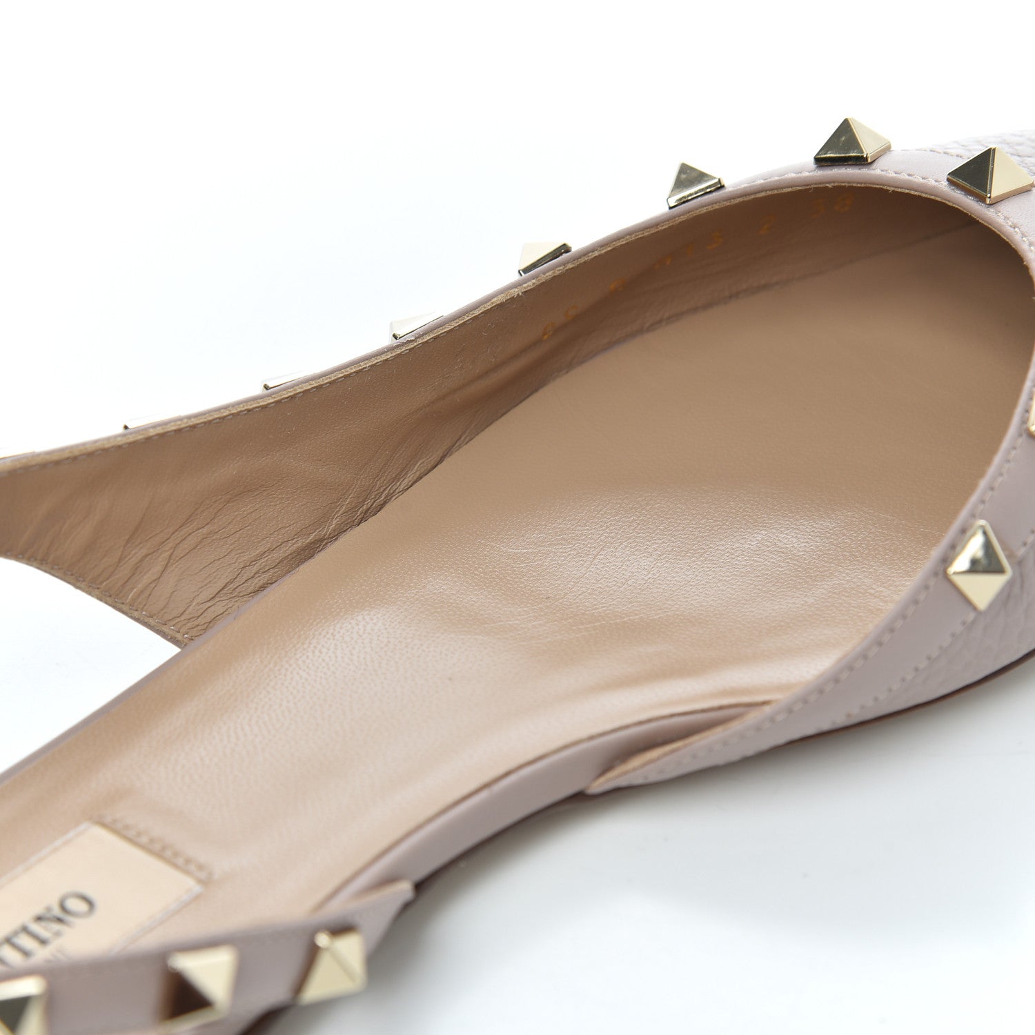 Valentino Garavani Pebbled Calfskin Rockstud Slingback Flats 38 Poudre 14 of 16