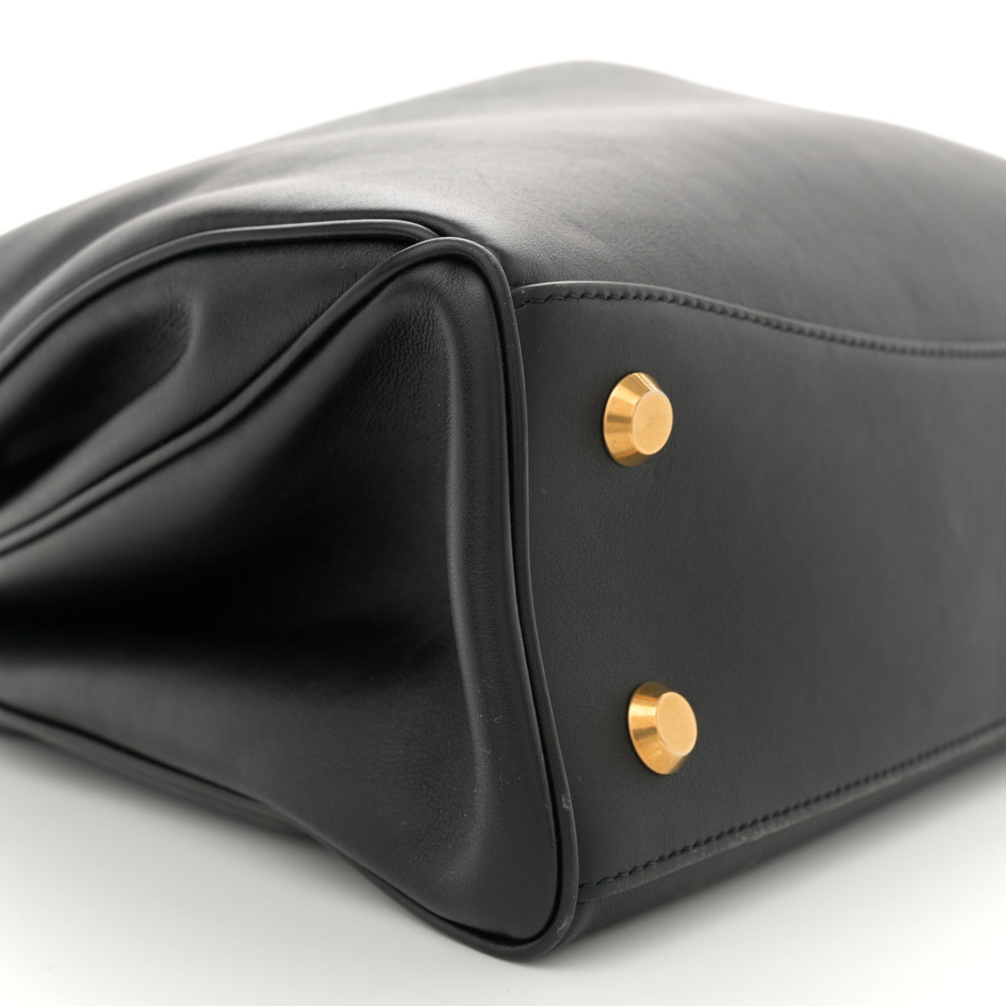 Natural Smooth Calfskin Medium Rodeo Top Handle Handbag Black