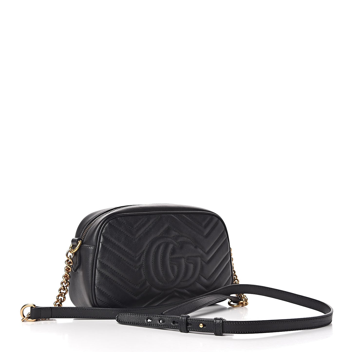Calfskin Matelasse Small GG Marmont Chain Shoulder Bag Black