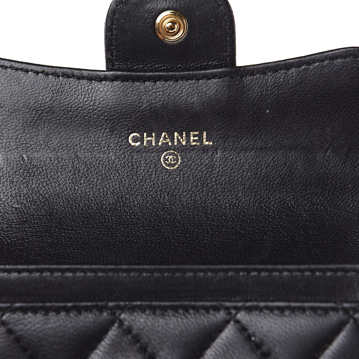 Lambskin Quilted Flap Card Holder Black