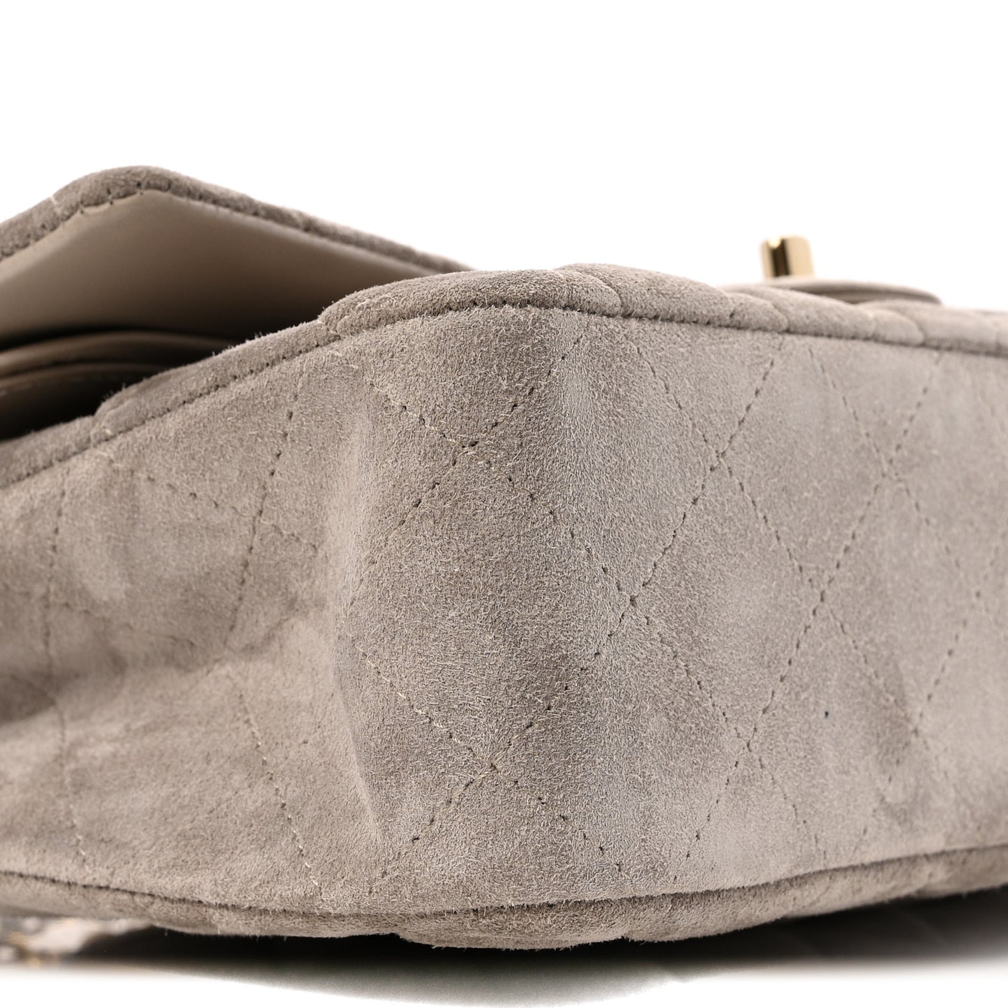 Suede Quilted Medium Double Flap Grey