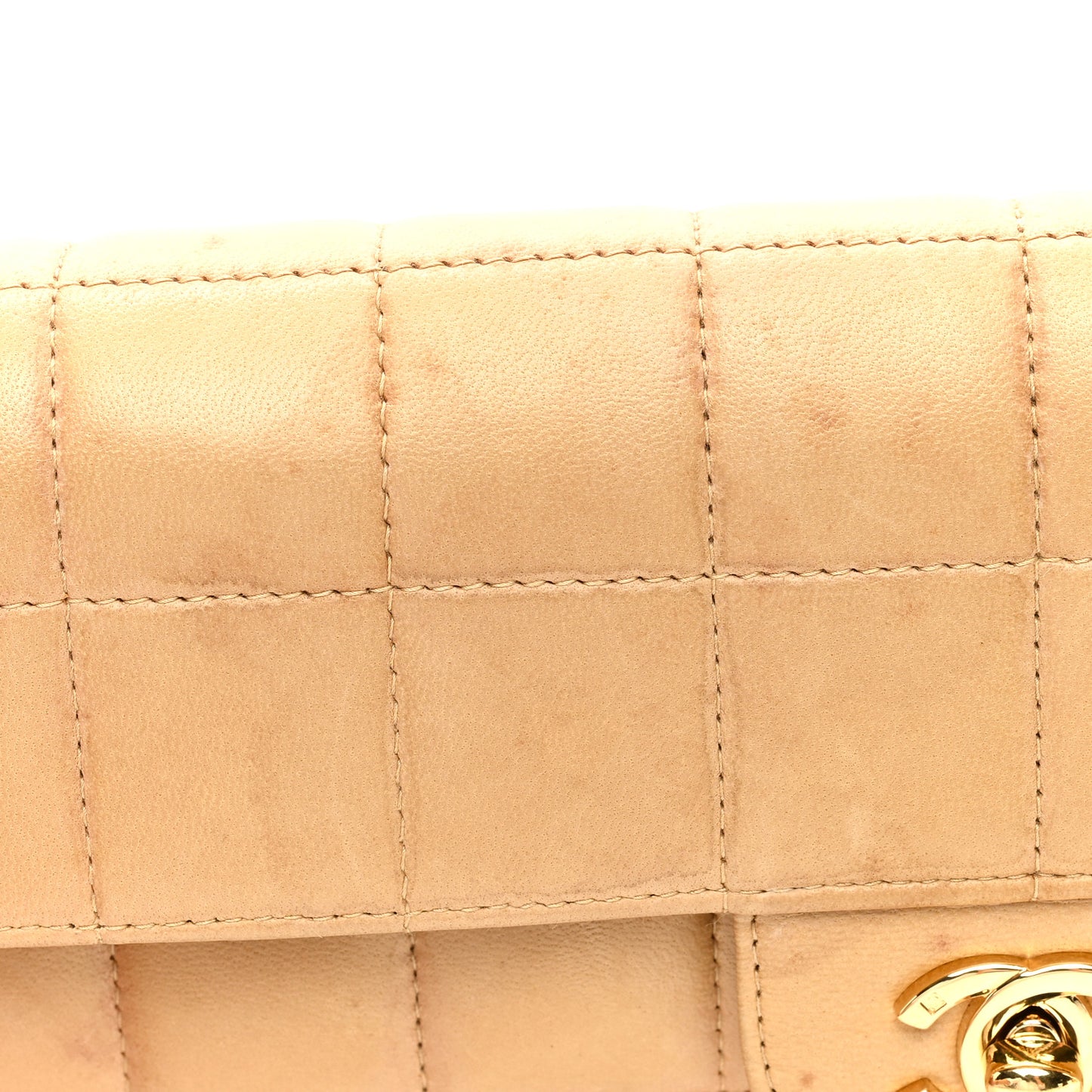 Lambskin East West Chocolate Bar Flap Beige