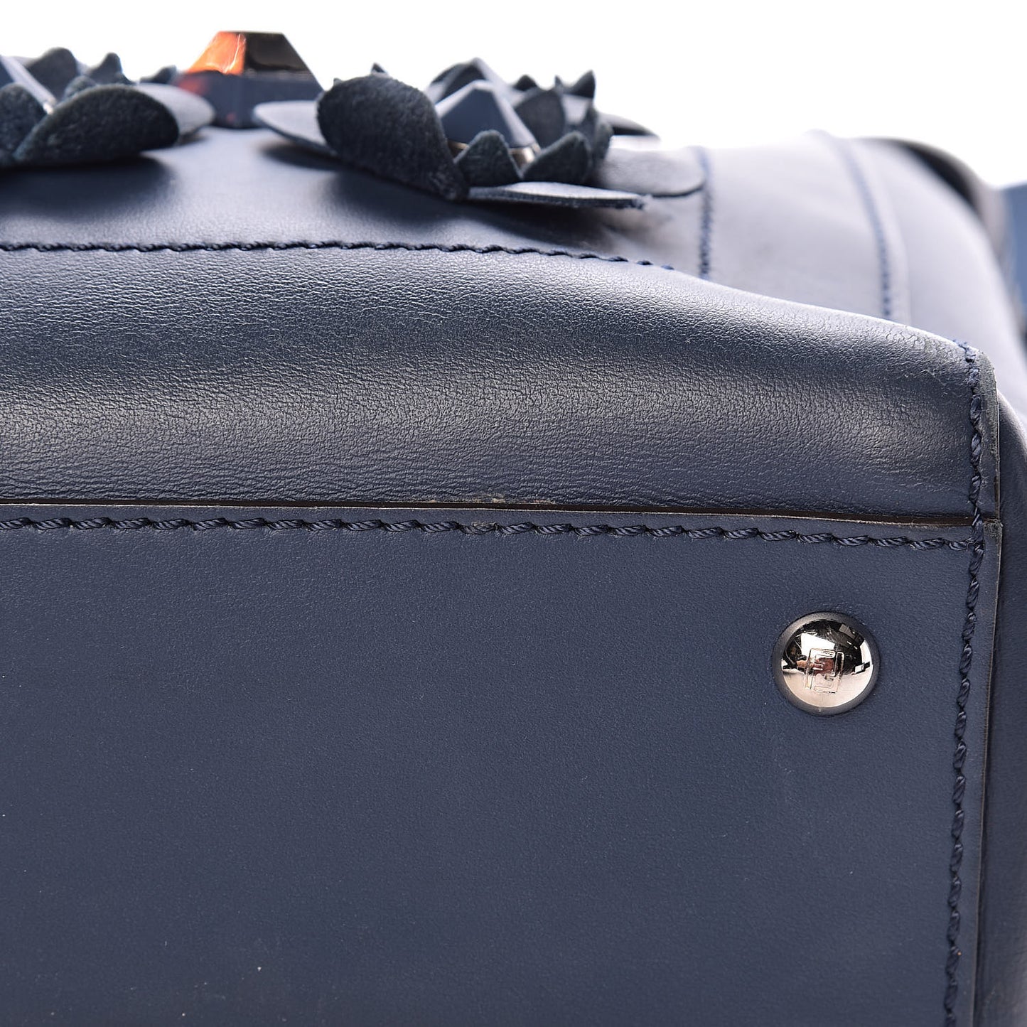 Calfskin Flowerland Studded Dotcom Satchel Blue