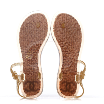 Chanel Jelly Camellia Glitter Thong Sandals 39 Gold 4 of 4