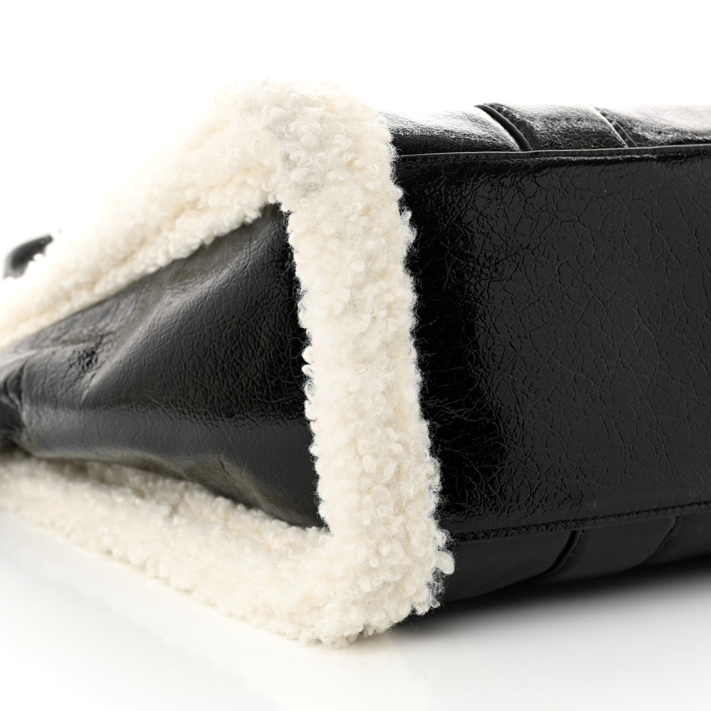 Shiny Calfskin Faux Shearling Large The Traveler Tote Bag Black