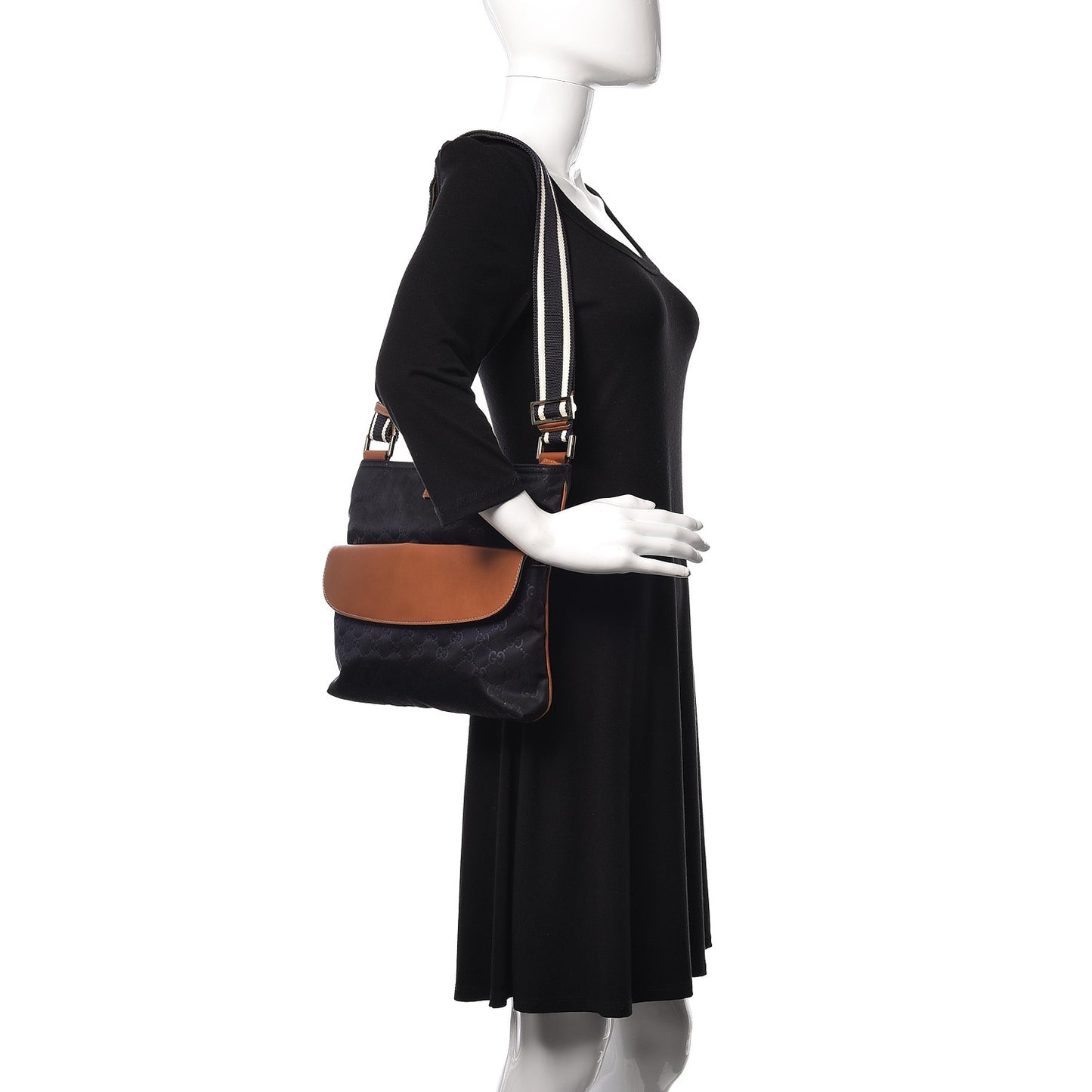 Nylon Monogram Signature Web Small Messenger Navy