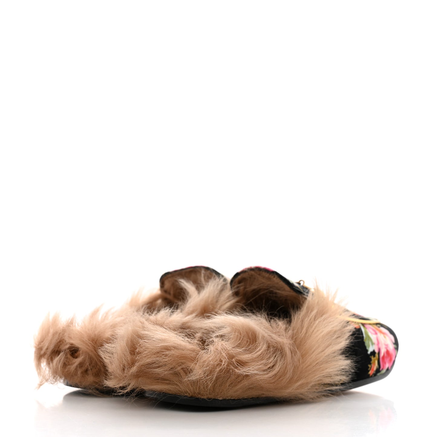 Velvet Fur Floral Princetown Slippers 38 Black