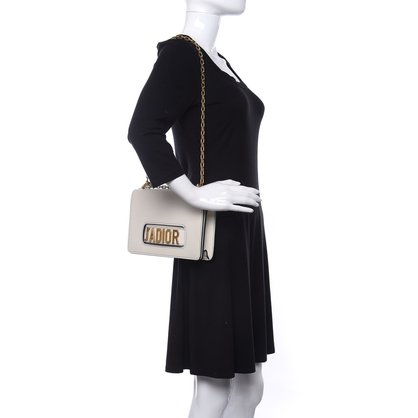Calfskin J'Adior Chain Flap Bag Off White