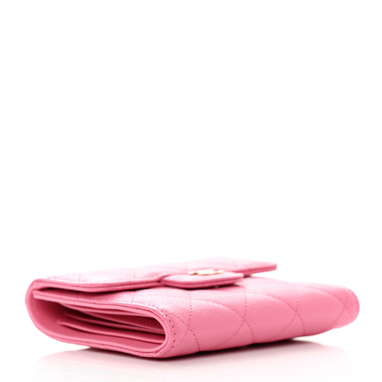 Caviar Quilted Compact Flap Wallet Pink