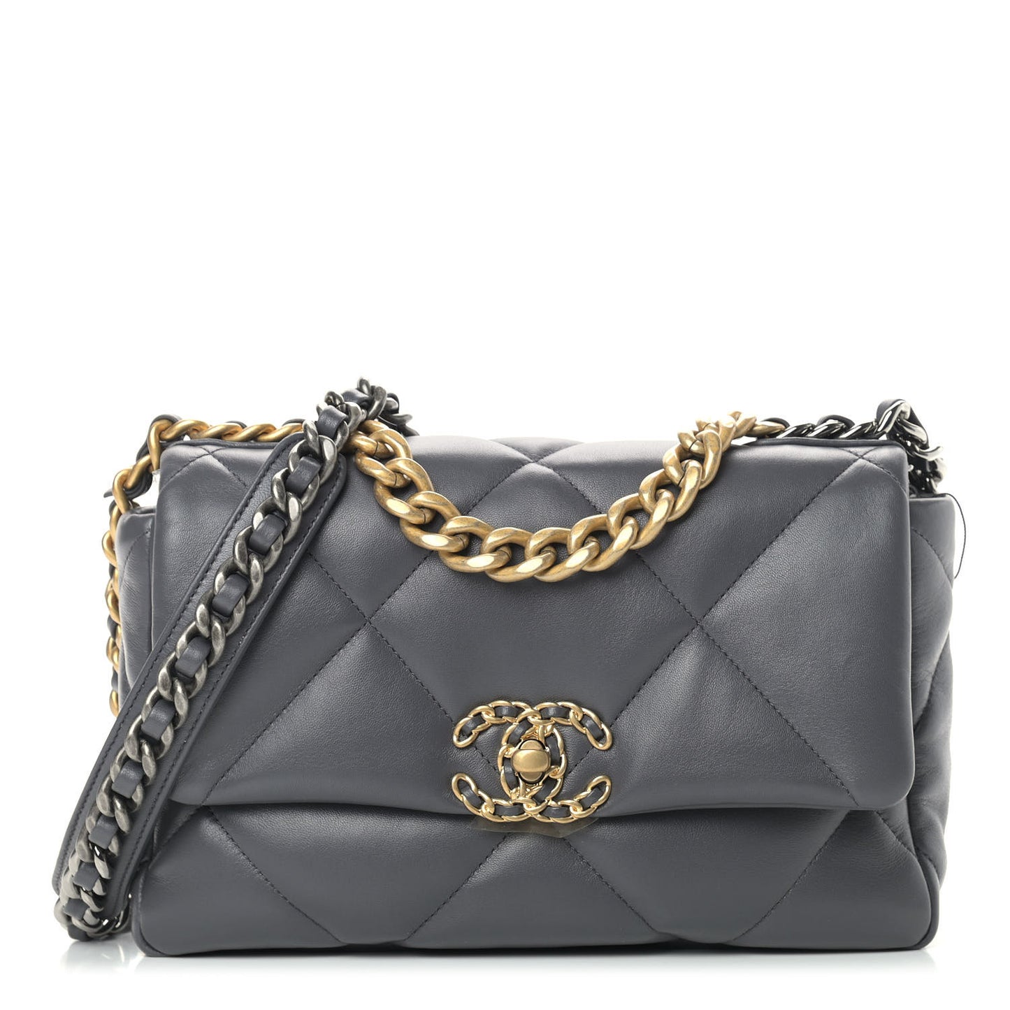 Lambskin Quilted Medium Chanel 19 Flap Dark Grey