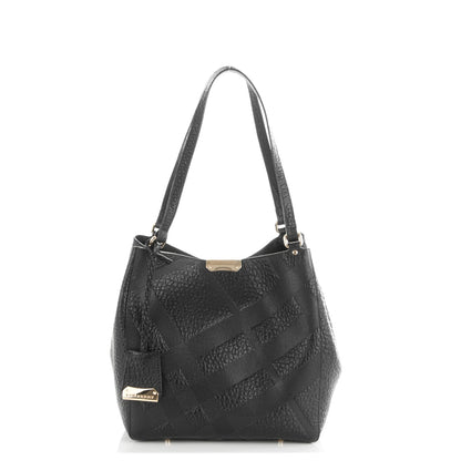 Burberry Signature Grain Calfskin Check Embossed Small Canterbury Tote Black 1 of 7