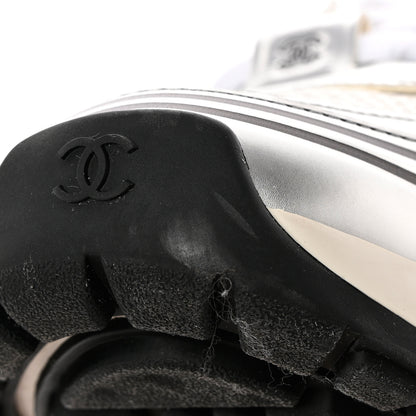 Chanel Fabric Laminated Calfskin Stretch CC Sneakers 37 White Silver 17 of 19