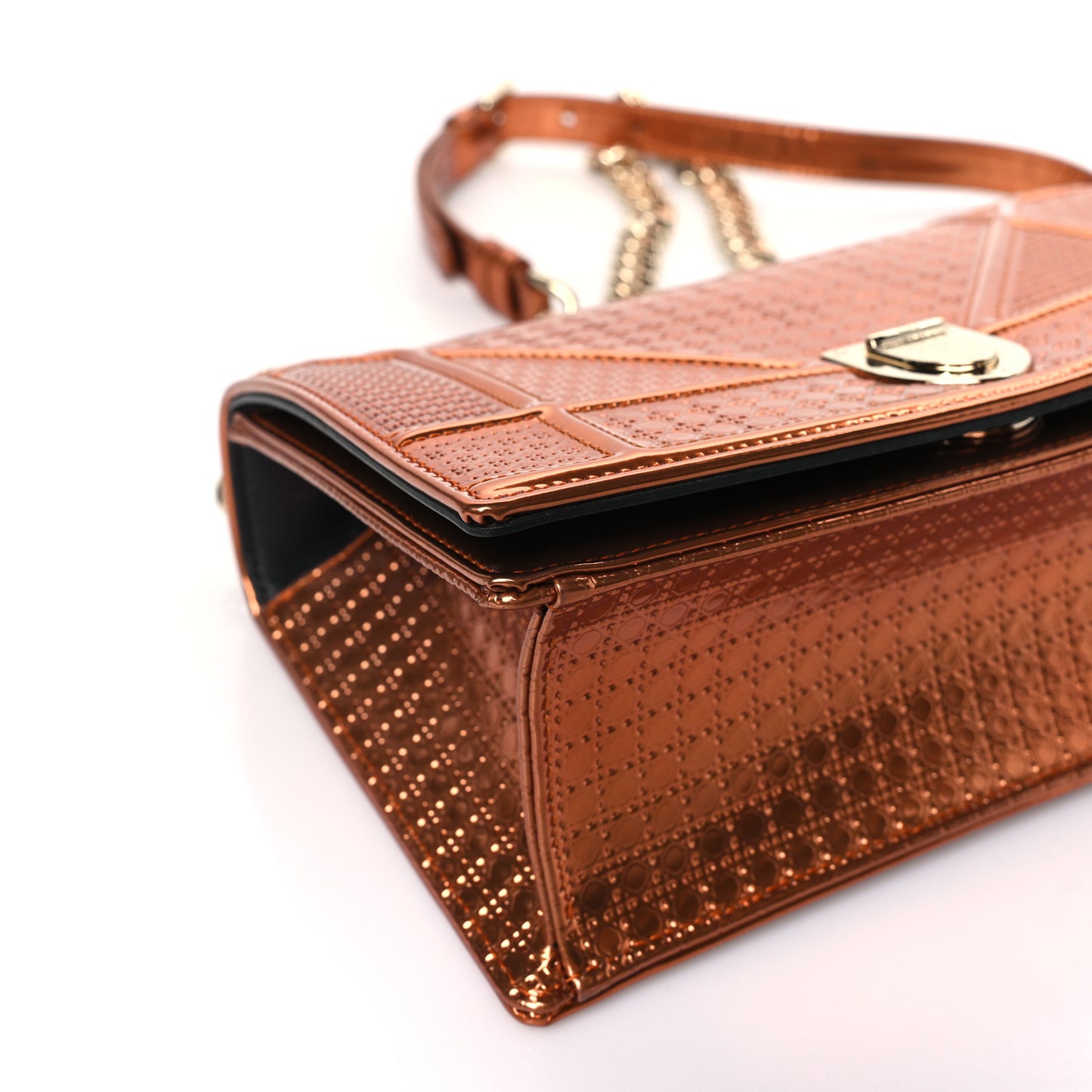 Metallic Patent Micro-Cannage Small Diorama Flap Bag Orange