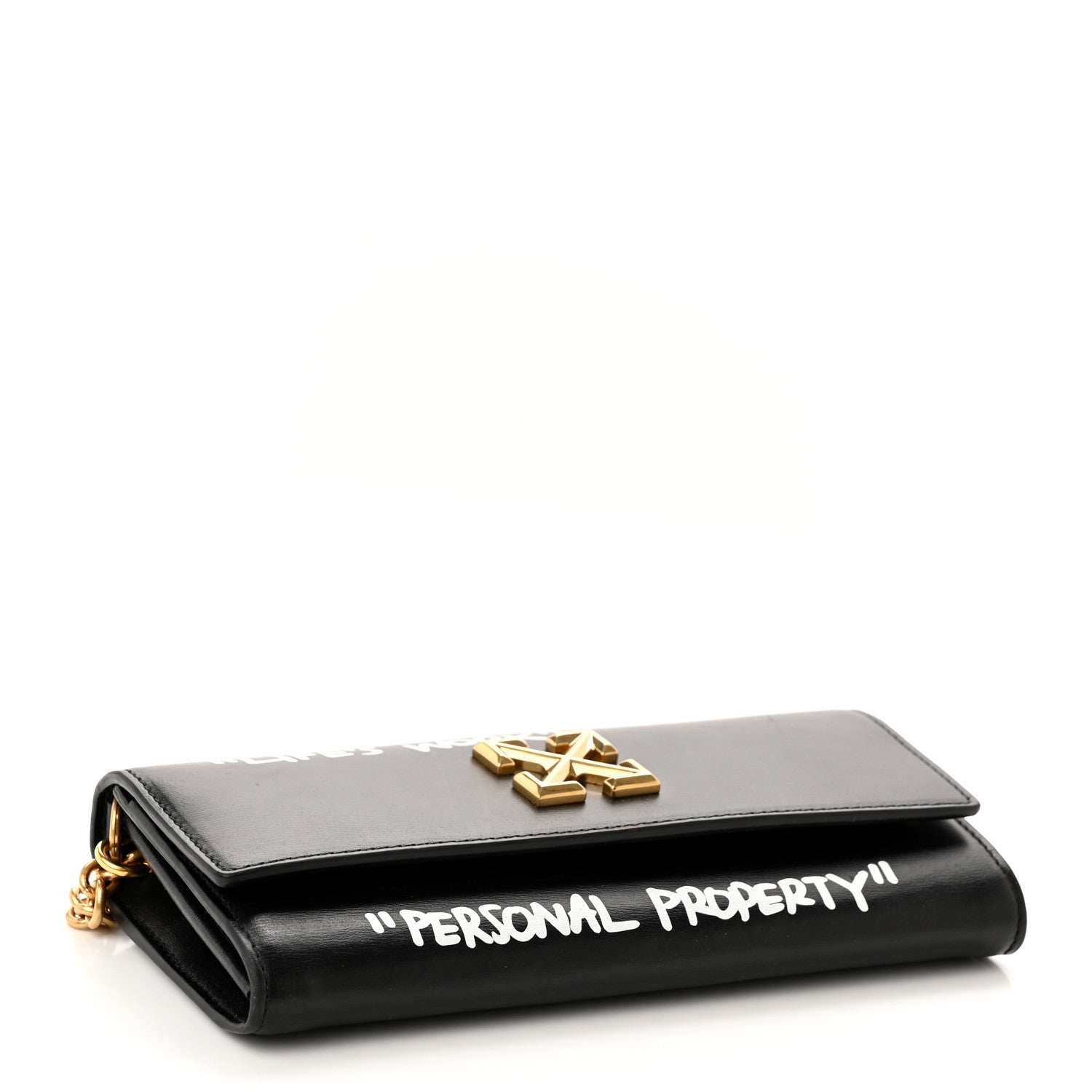 Off-White Calfskin Jitney Logo Flap Wallet On Chain Black 4 of 9