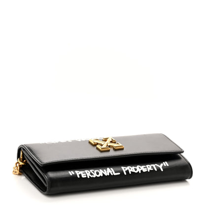 Off-White Calfskin Jitney Logo Flap Wallet On Chain Black 4 of 9