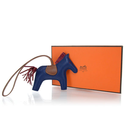 Hermes Milo Lambskin Grigri Rodeo Horse Bag Charm MM Bleu De Malte Rubis Fauve 4 of 5