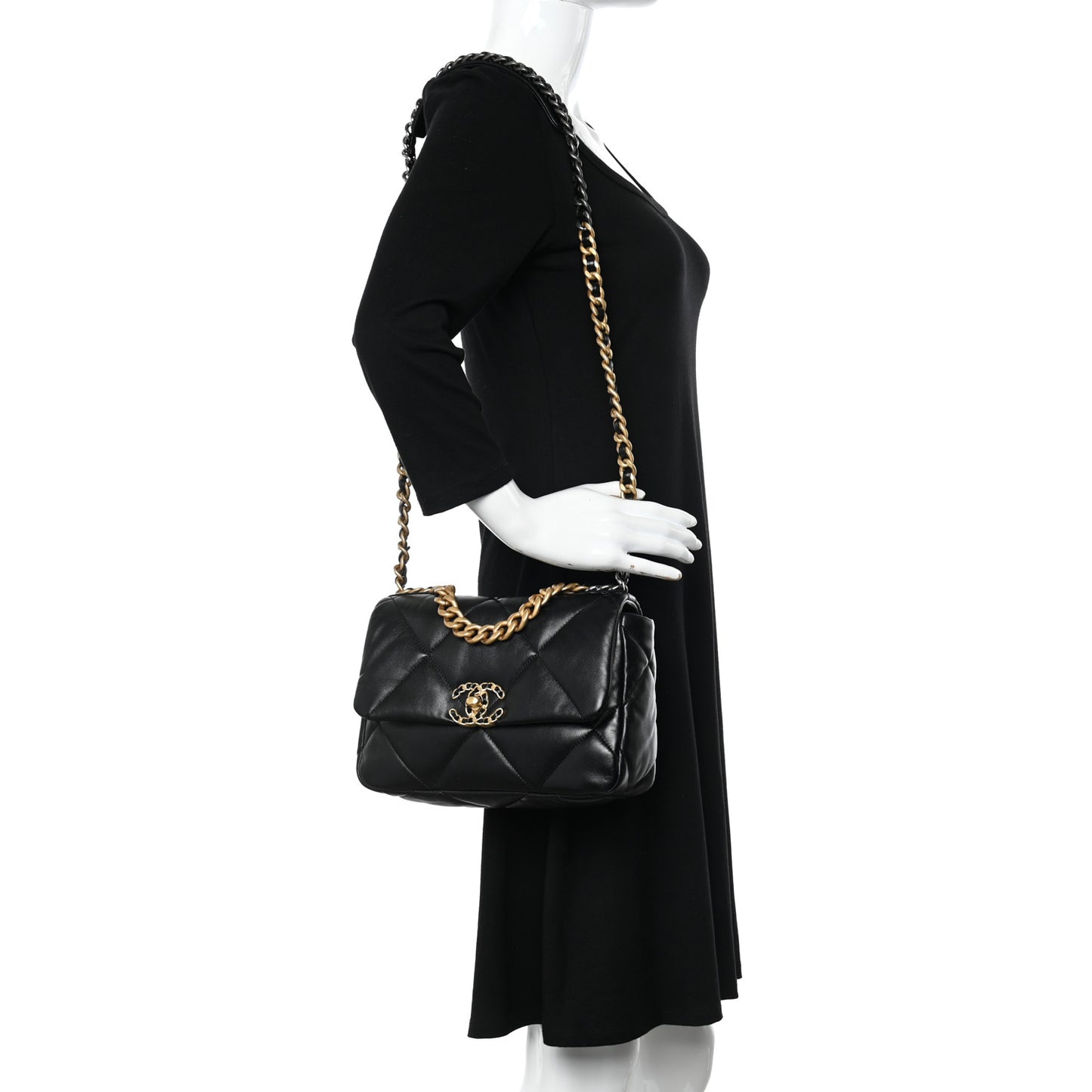 Lambskin Quilted Medium Chanel 19 Flap Black