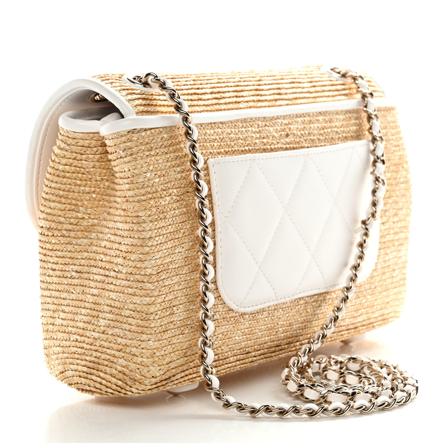 Chanel Raffia Lambskin Small Flap Bag Beige White 1822740