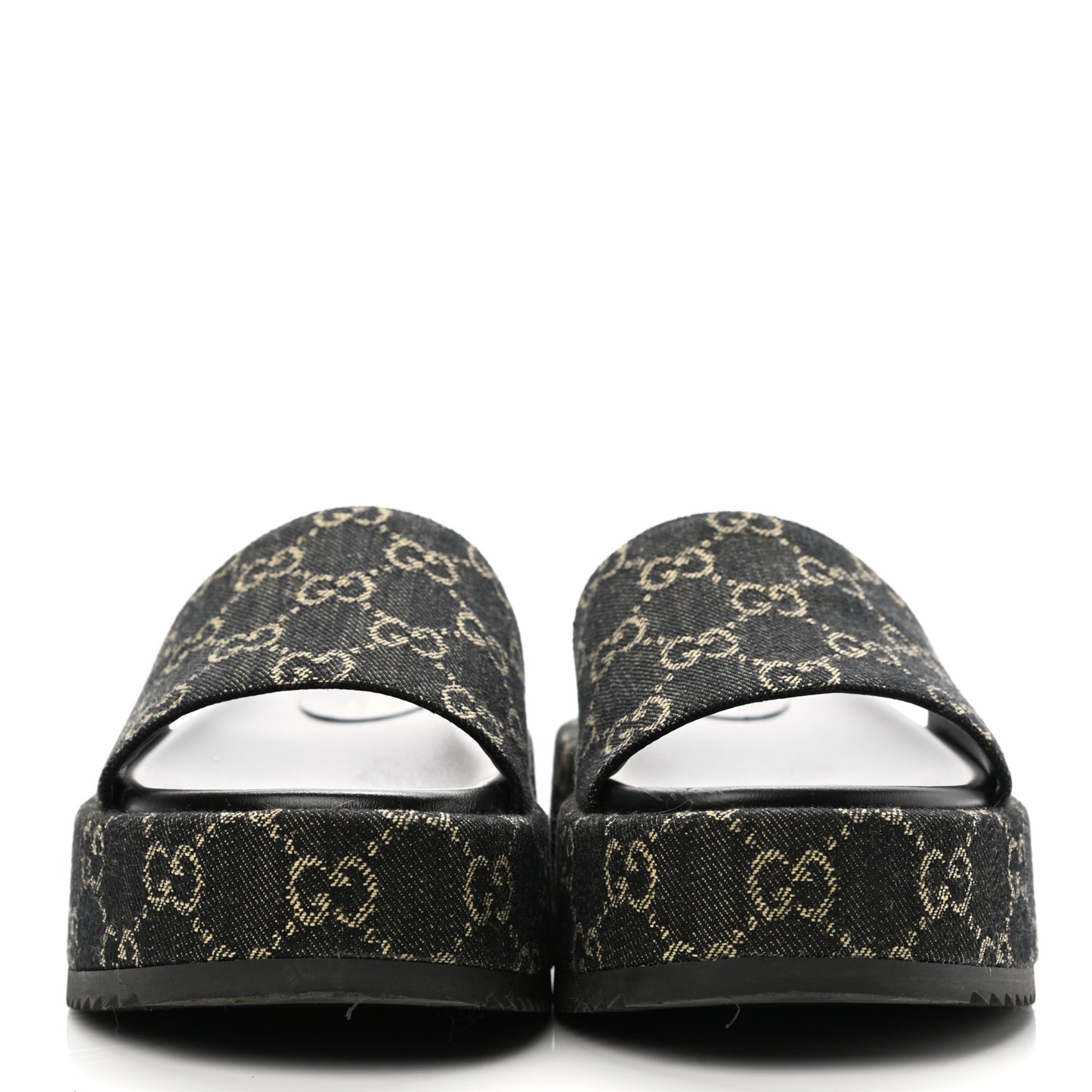 Jacquard Black Denim GG Monogram Angelina Platform 55mm Slide Sandals 38 Black Ivory