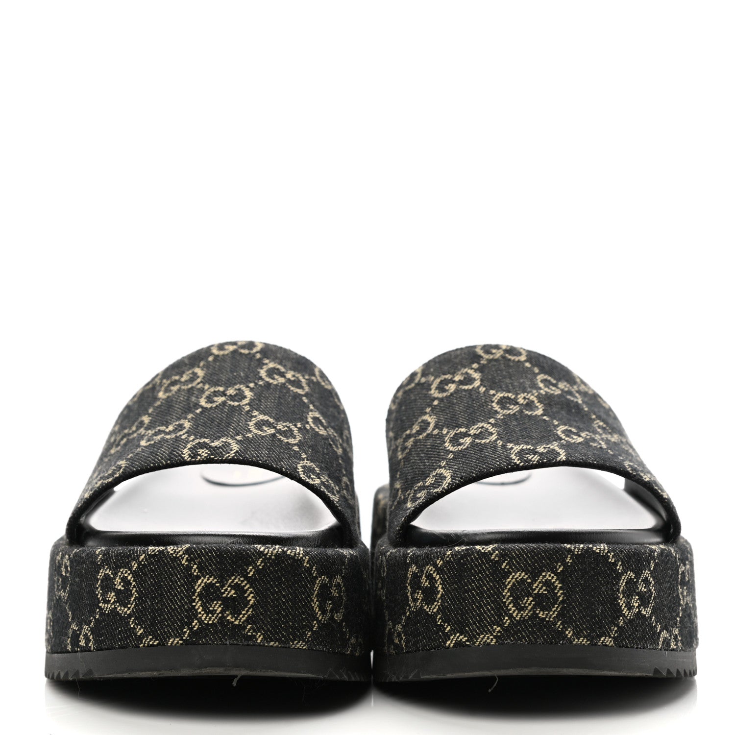 Gucci Jacquard Black Denim GG Monogram Angelina Platform 55mm Slide Sandals 38 Black Ivory 2 of 12