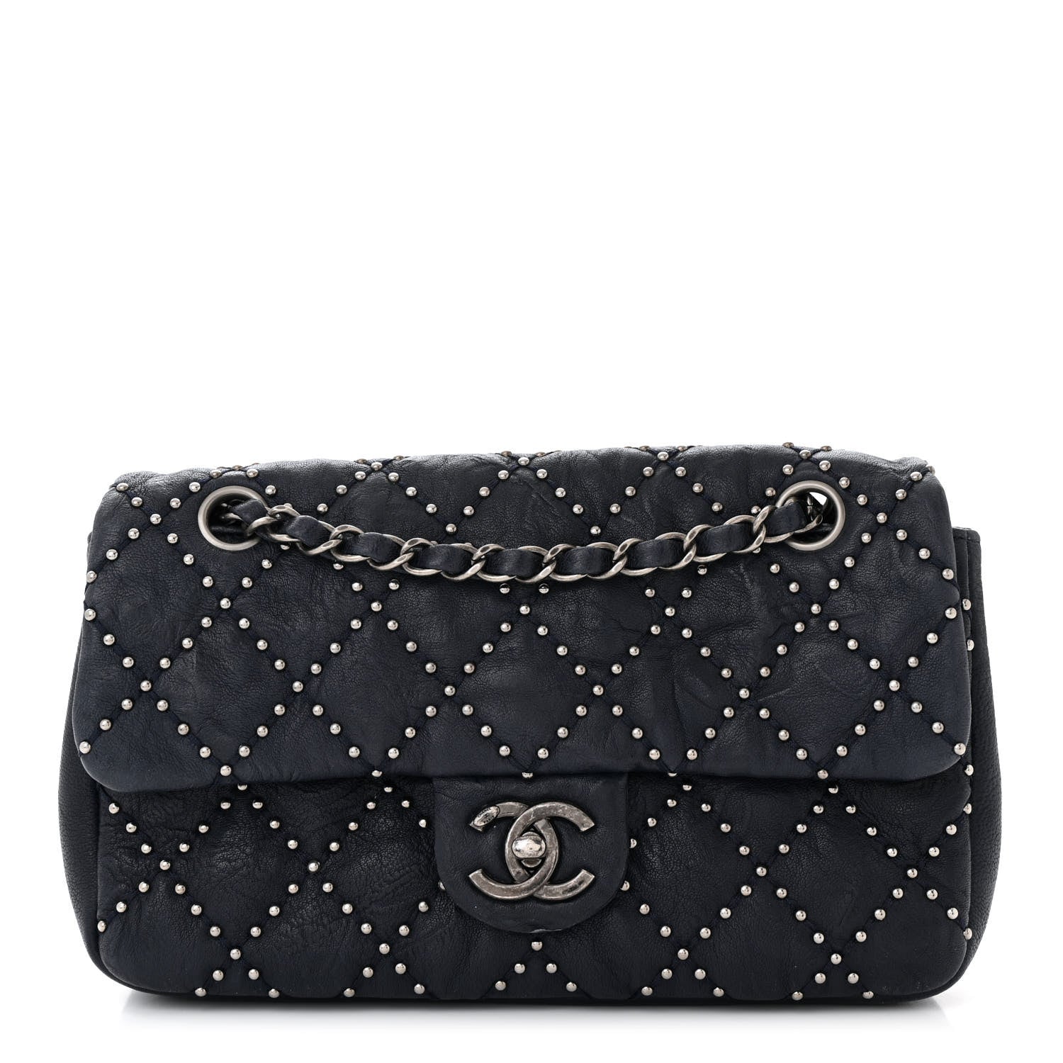 Chanel Washed Lambskin Studded Metal Beauty Flap Navy 1 of 9