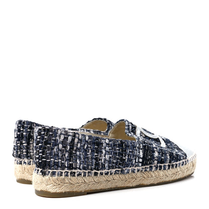 Chanel Metallic Tweed Lambskin CC Espadrilles 37 Blue Black Silver 4 of 9