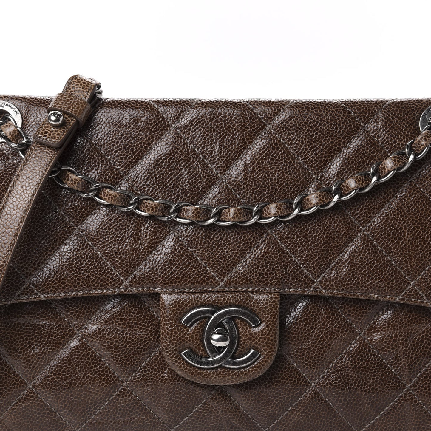Crumpled Grained Calfskin Medium CC Crave Flap Brown