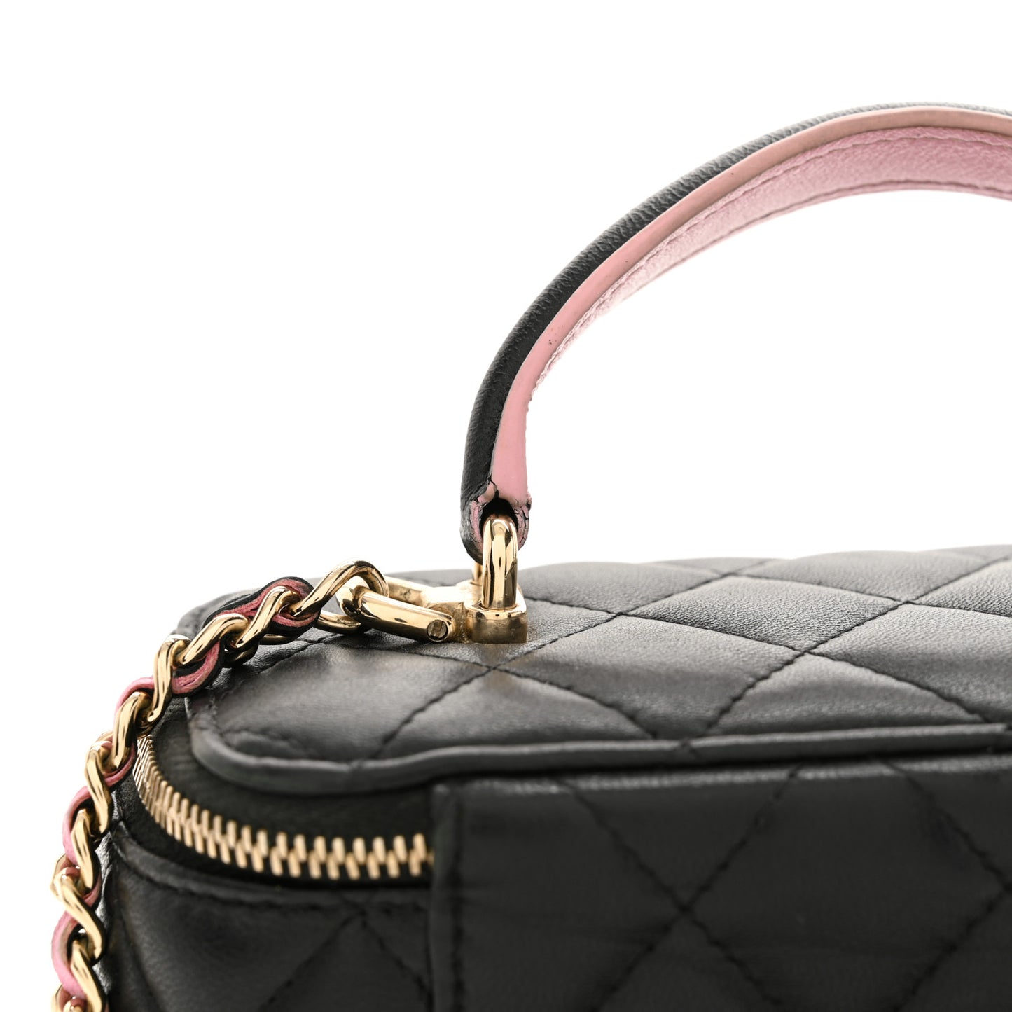 Lambskin Quilted Small Top Handle Vanity Case With Chain Black Lilac