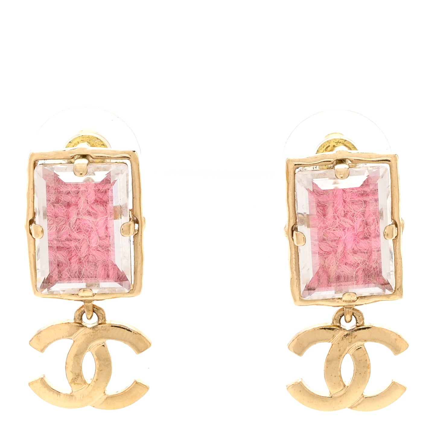 Crystal Tweed CC Drop Earrings Pink Gold