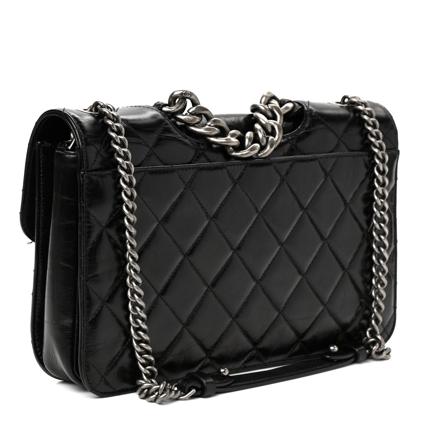 Glazed Calfskin Quilted Large Perfect Edge Flap Black
