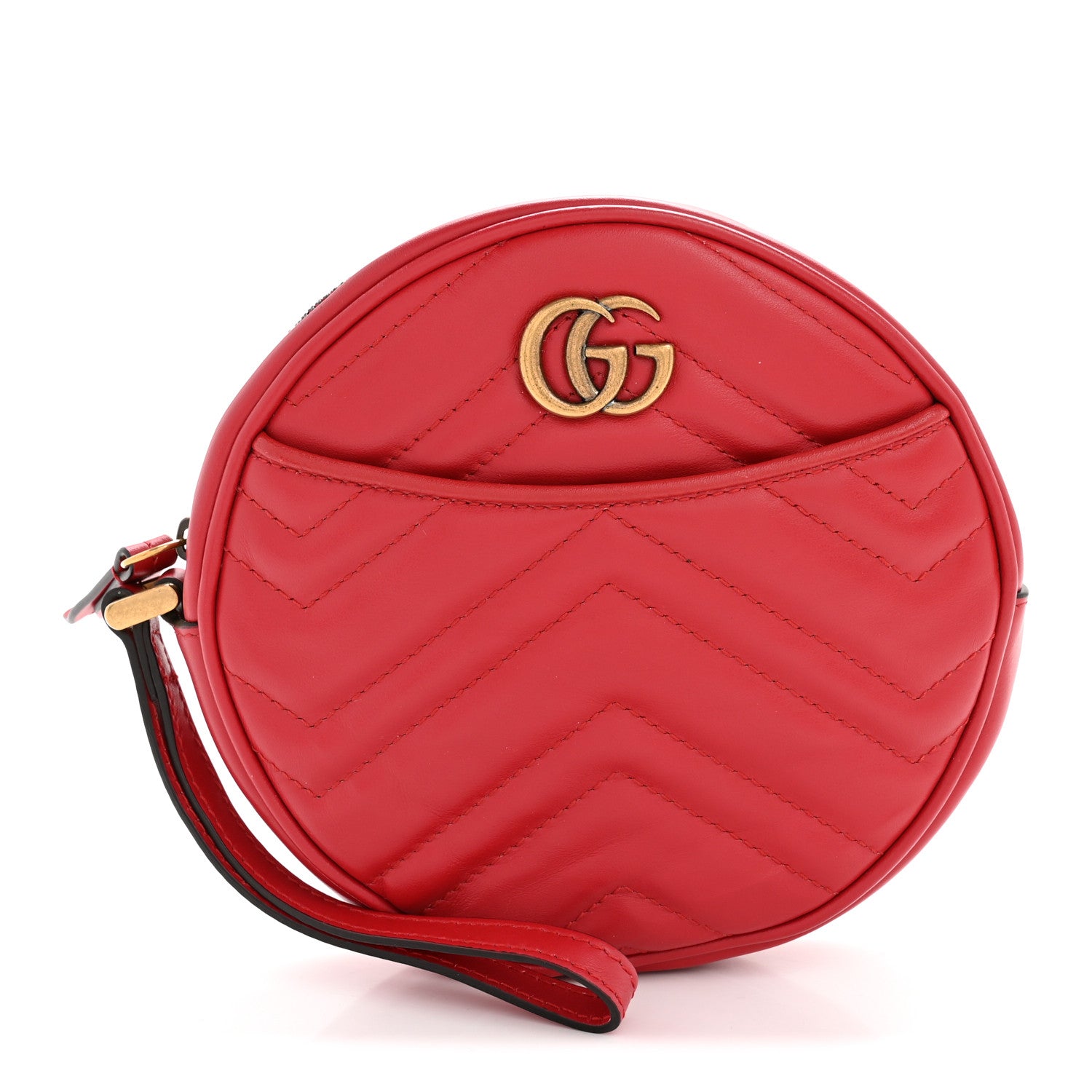 Gucci Calfskin Matelasse GG Marmont Round Wrist Wallet Hibiscus Red 1 of 8