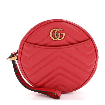 Gucci Calfskin Matelasse GG Marmont Round Wrist Wallet Hibiscus Red 1 of 8