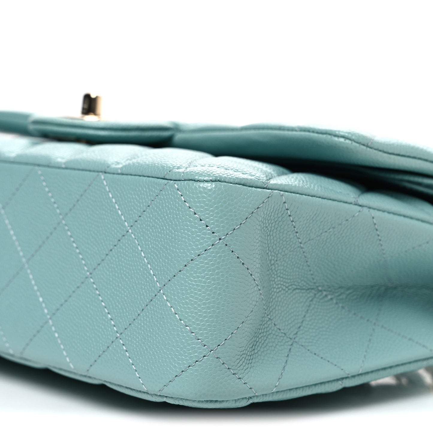 Caviar Quilted Medium Double Flap Light Blue