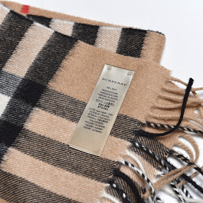 Burberry Cashmere Giant Check Fringe Scarf Camel 5 of 5