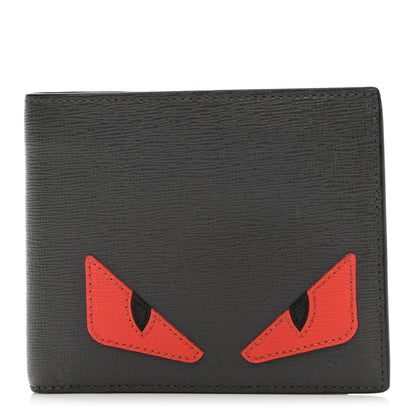 Fendi Vitello Elite Monster Eyes Inlay Bi-Fold Wallet Asfalto Papavero Black 1 of 8