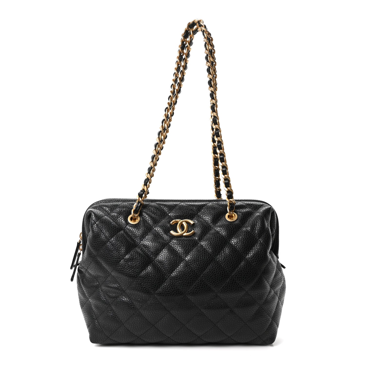 Chanel Shiny Caviar Quilted Large Bowling Bag Black Black Black 1 of 10