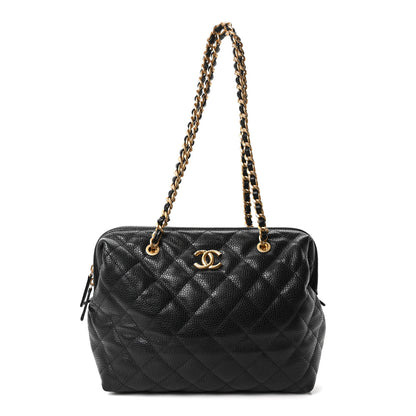 Chanel Shiny Caviar Quilted Large Bowling Bag Black Black Black 1 of 10