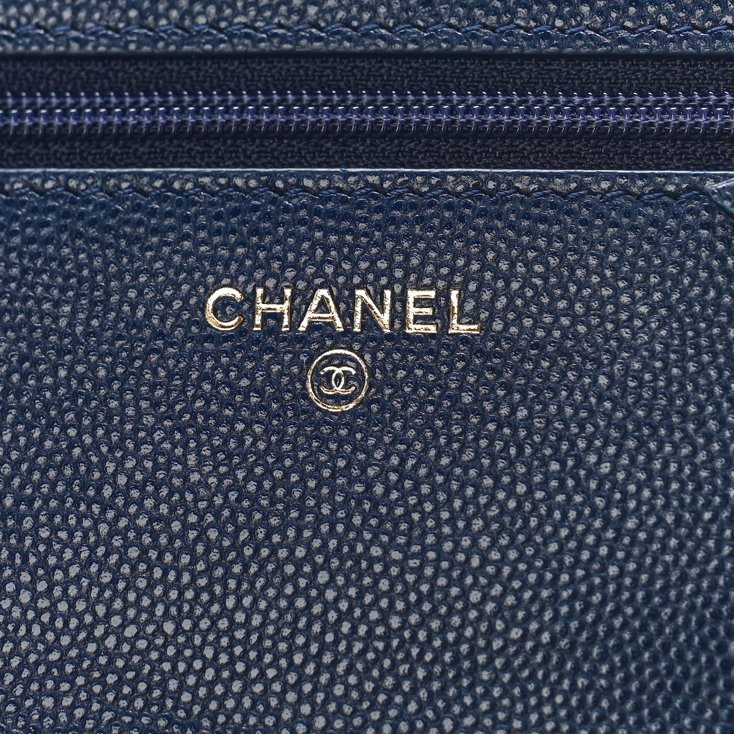 Caviar Quilted Crystal CC Wallet On Chain WOC Navy