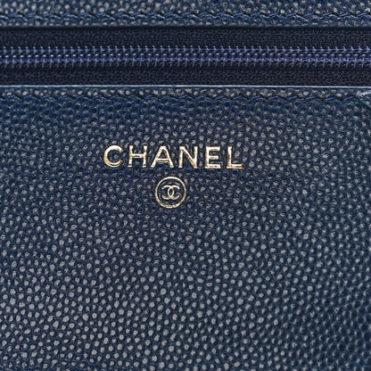 Chanel Caviar Quilted Crystal CC Wallet On Chain WOC Navy 6 of 9