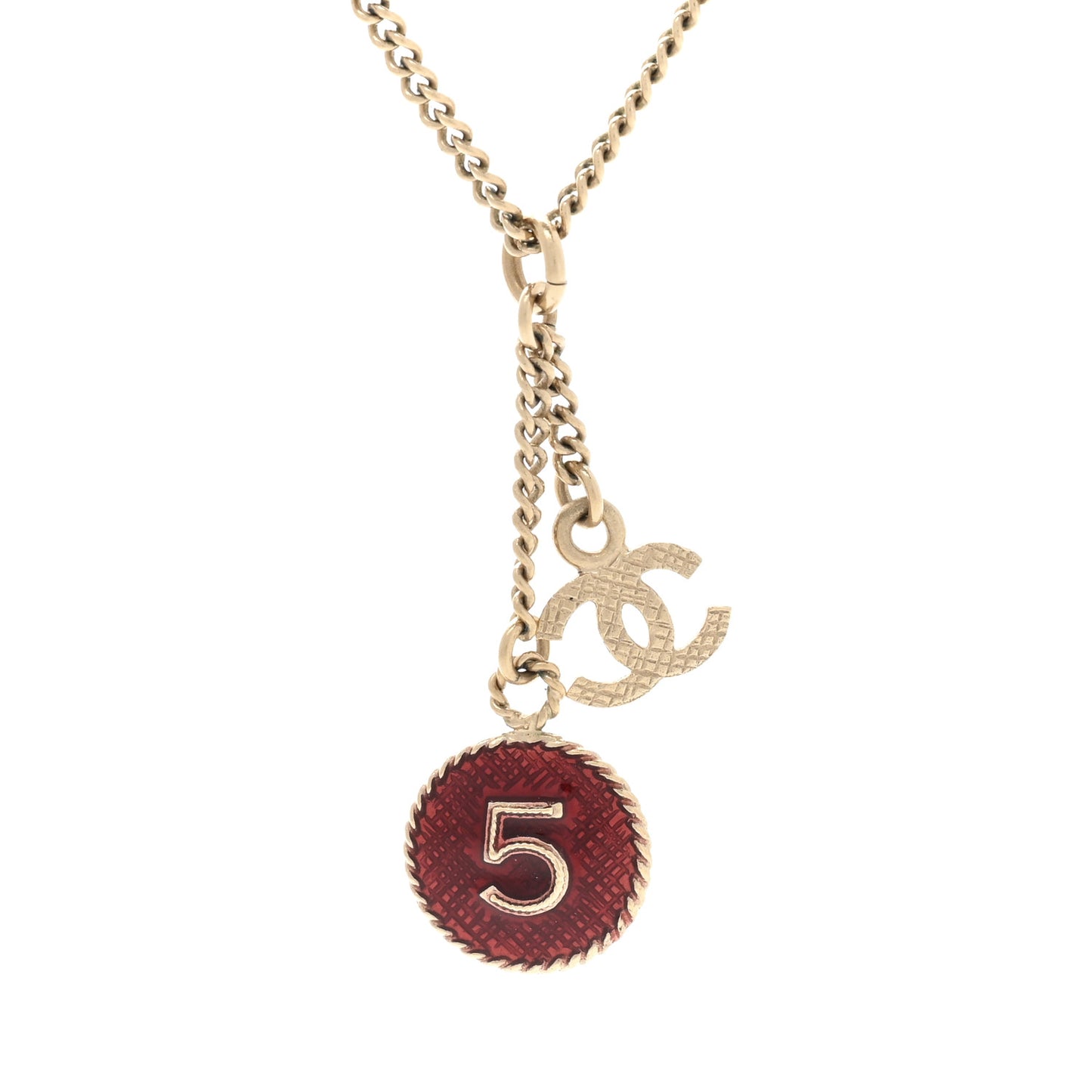 Chain No 5 CC Necklace Red Gold