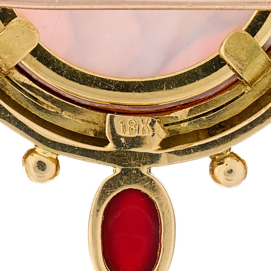 Elizabeth Locke 18K Yellow Gold Venetian Glass Mother of Pearl Carnelian Intaglio Brooch Pin 4 of 5