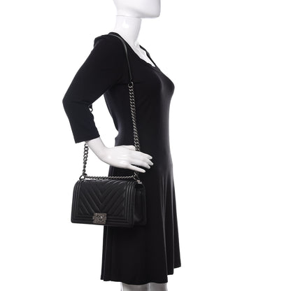 Chanel Caviar Chevron Quilted Medium Boy Flap Black 3 of 12