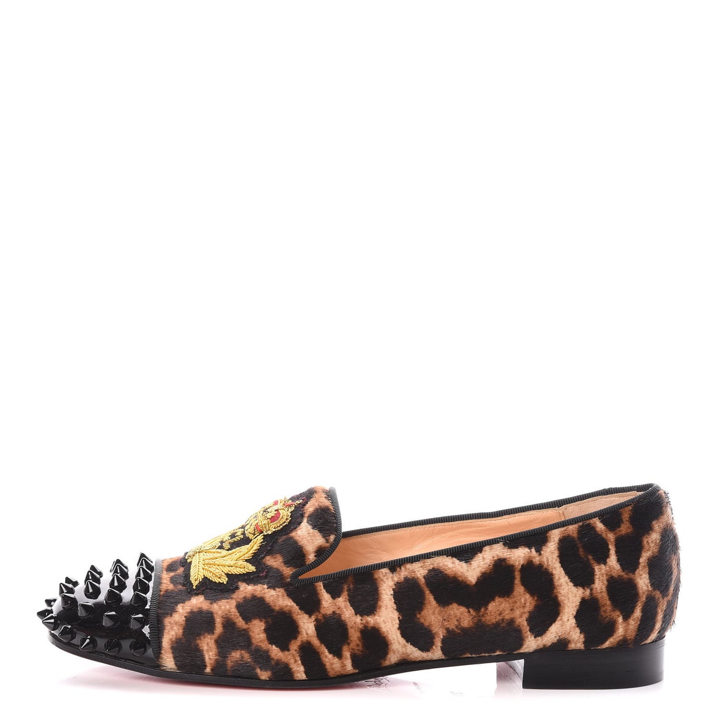 Pony Hair Print Spikes Womens Intern Flat Loafers 37 Leopard Black
