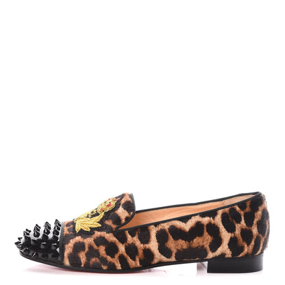 Christian Louboutin Pony Hair Print Spikes Womens Intern Flat Loafers 37 Leopard Black 1 of 7