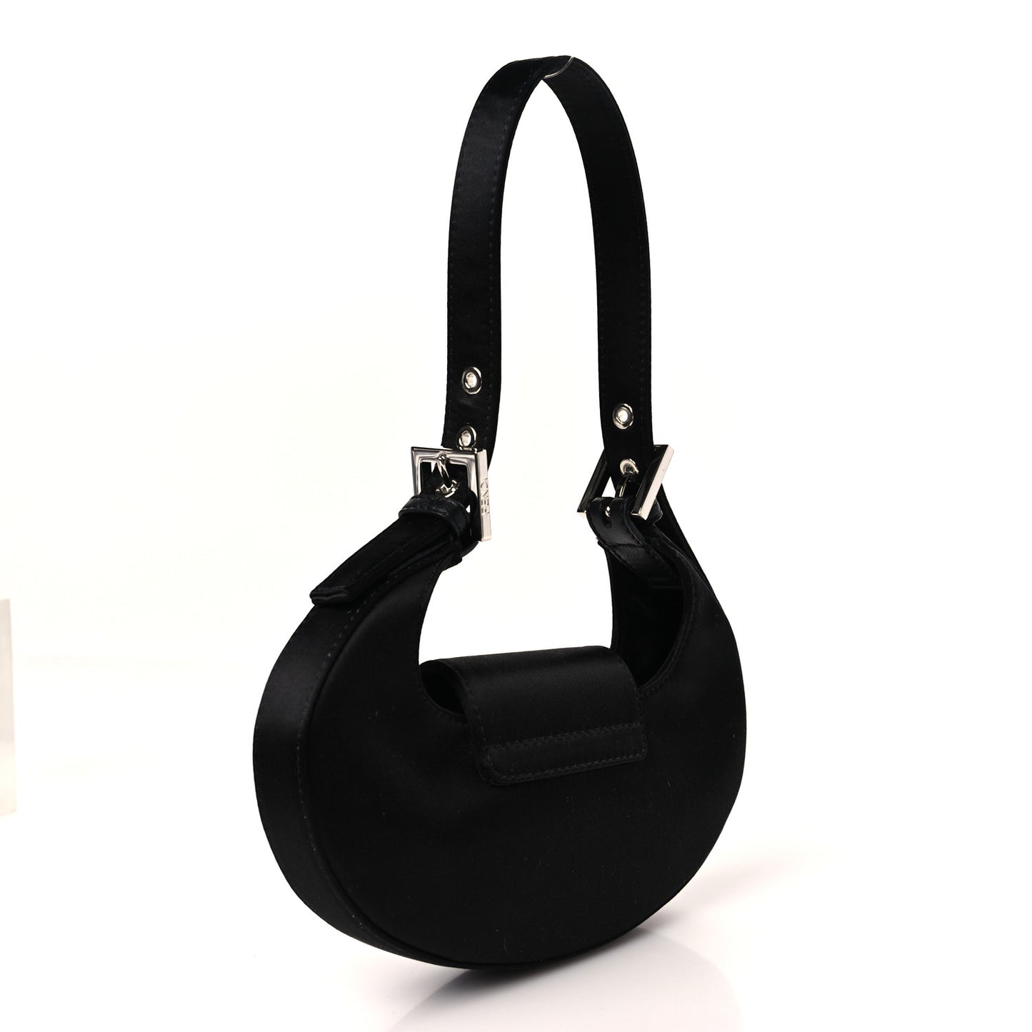 Silk Satin Mini Cookie Hobo Bag Black