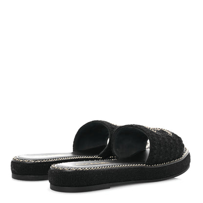 Chanel Wool Alpaca Chain CC Slide Sandals 40 Black 5 of 11