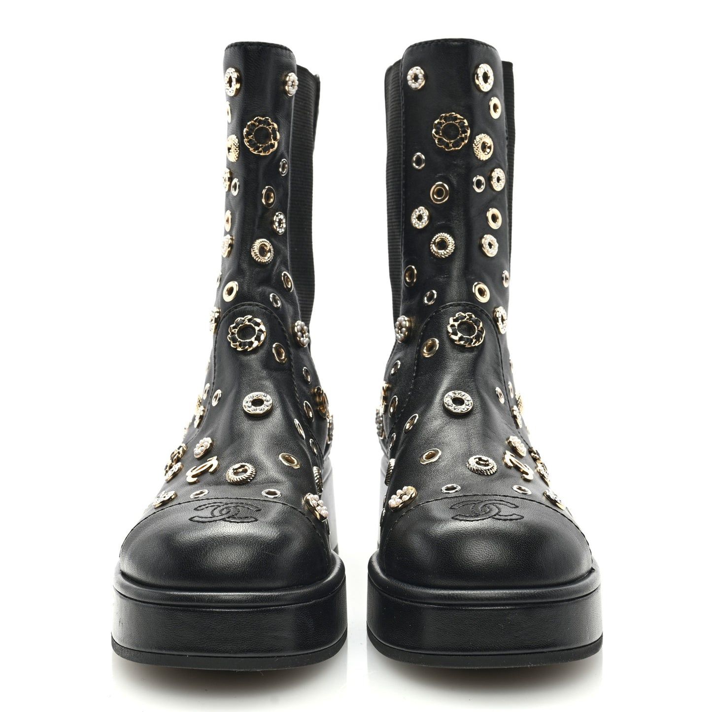 Lambskin Riveted Cap Toe Short Boots 36 Black