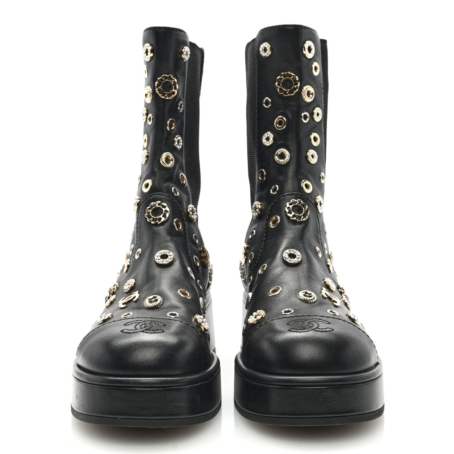 Chanel Lambskin Riveted Cap Toe Short Boots 36 Black 2 of 7
