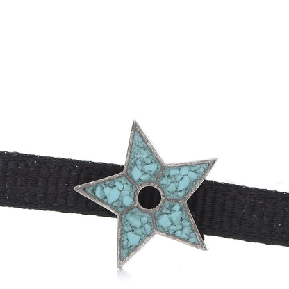 Christian Dior Grosgrain Ribbon Turquoise Star Choker Necklace Black 4 of 6